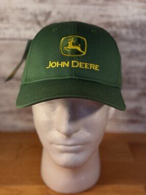NEW John Deere Unisex One Size Brimmed Hat Green Logo Hook and Loop 100% Cotton